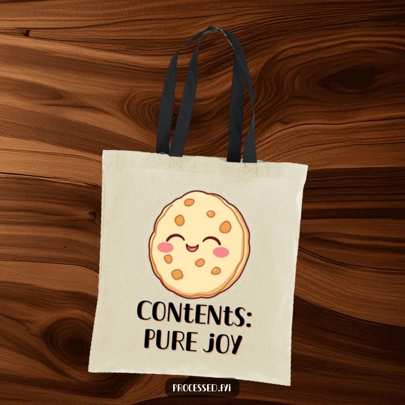 Funny tote bag with a laughing anthropomorphic cookie, perfect for carrying everyday items with a smile.
