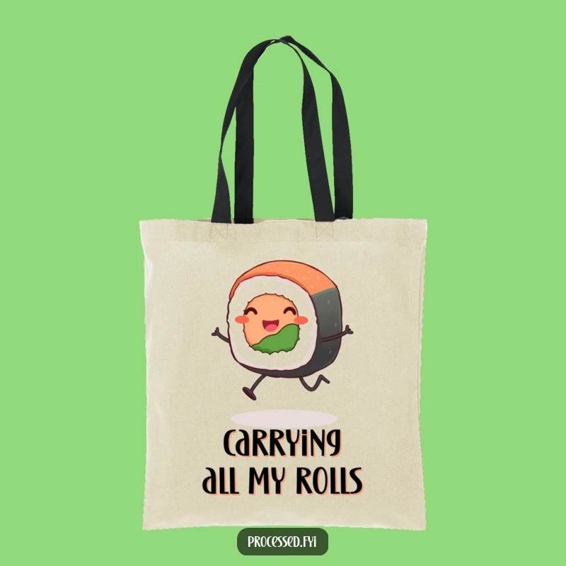Funny Leaping Sushi Roll Tote Bag: Carry Your Essentials with Cartoon Charm