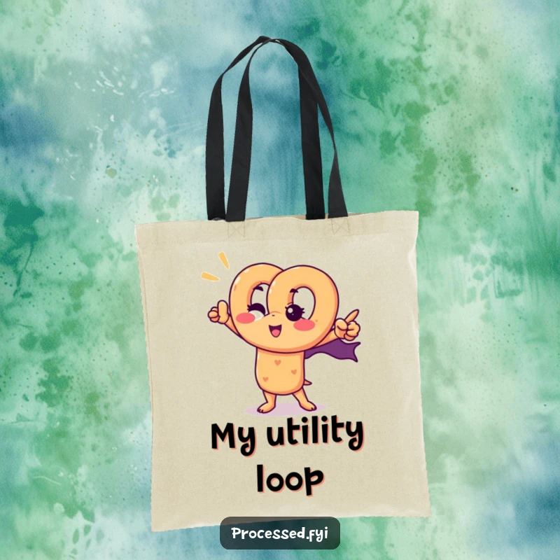 Funny pretzel superhero tote bag featuring a winking pretzel character in a heroic pose, a humorous and practical accessory.